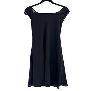 Vintage Laundry Womens Black Beaded Wide Strap Mesh Sleeve Flowy Mini Dress 4P